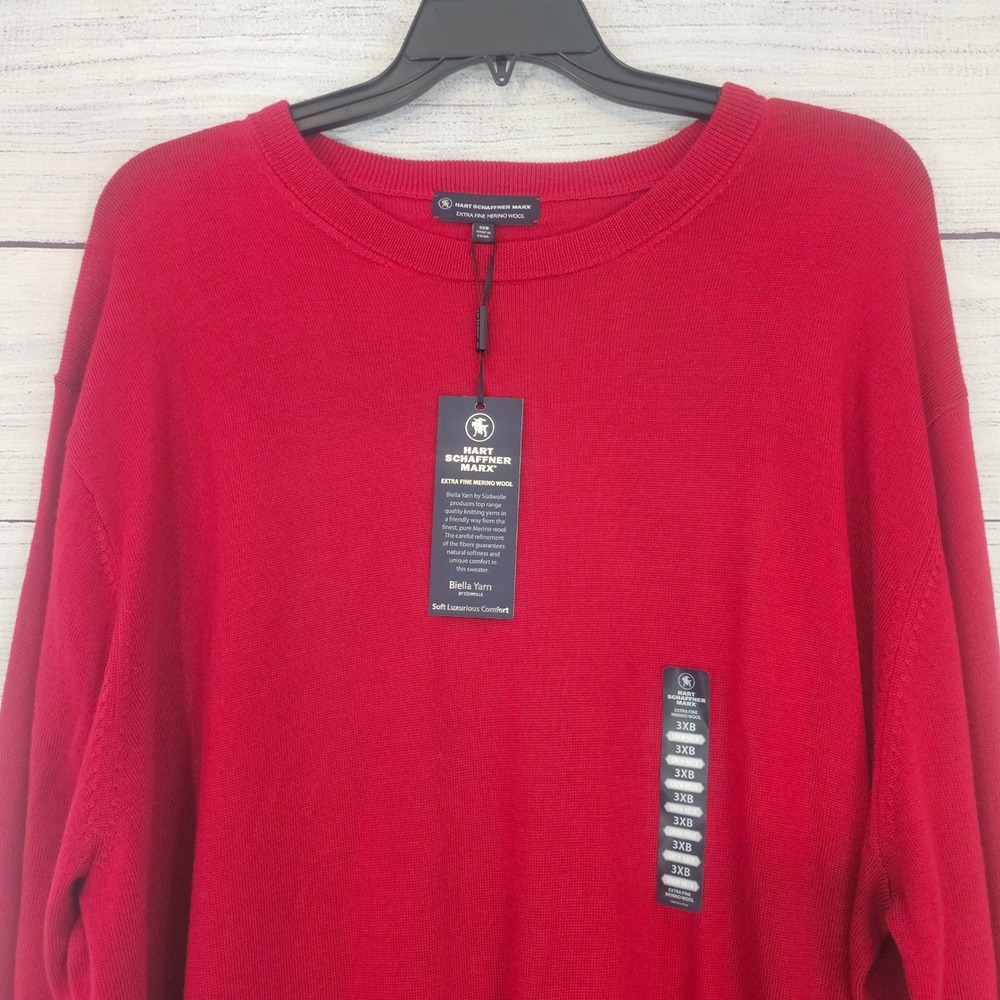 Hart Schaffner Marx 3XB Red Crew Neck Fine Merino Wool Sweater NWT L655
